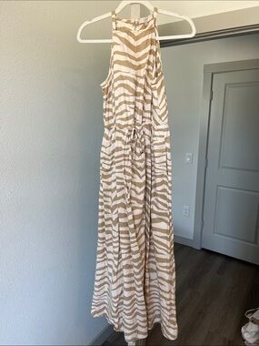 LOFT Beige and White Zebra-Print Maxi Dress